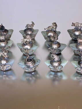 Vintage Chinese Horoscope Brass Bowenite Jade Full Set of 12